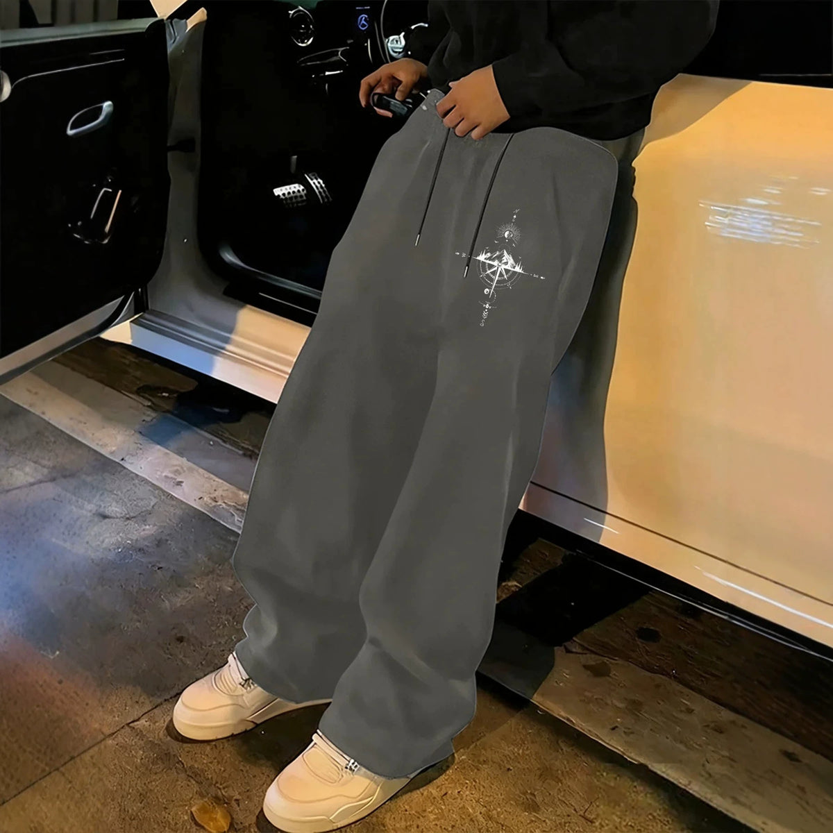 Printed Loose Wide Leg Drawstring Sweatpants