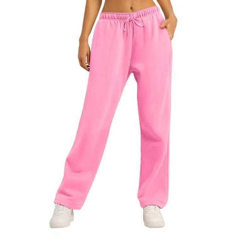 Unisex Solid Color Fleece Lined Elastic Waist Straight Leg Sweatpants