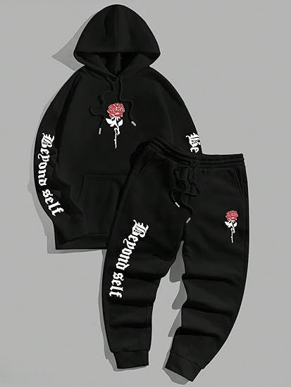 Men's 2-Piece Floral Letter Print Hoodie and Sweatpants Sports Set
