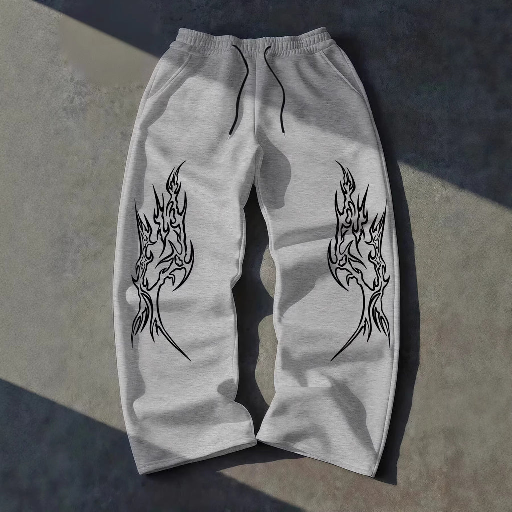 Gothic Print Wide Leg Drawstring Sweatpants