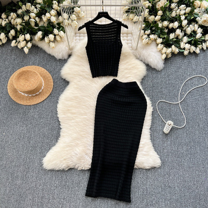 Tank top versatile high waisted skirt knit two-piece set