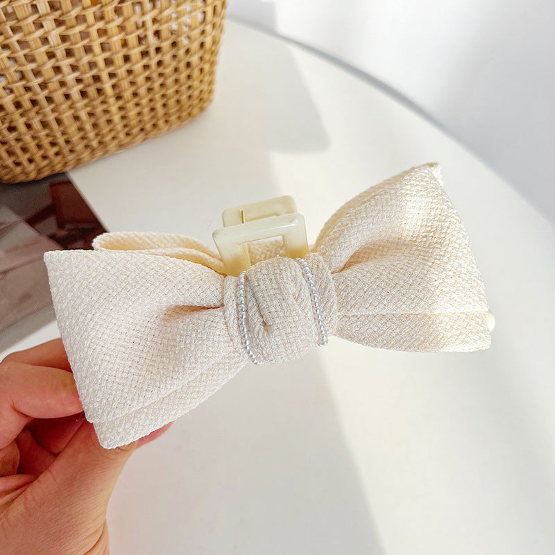 Pure Little Fragrant Pearl Bow Knot Clamping Clip Retro French Shark Clamping Clip Hair Clip D776