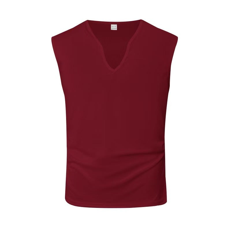 Fashionable Loose Fit Men's Solid Color V-Neck Sleeveless Breathable Gym Workout Vest Summer