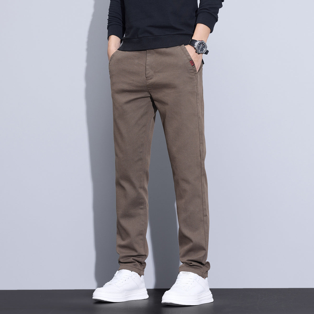 Men's Straight Leg Casual Business Trousers Wrinkle Resistant Formal Pants