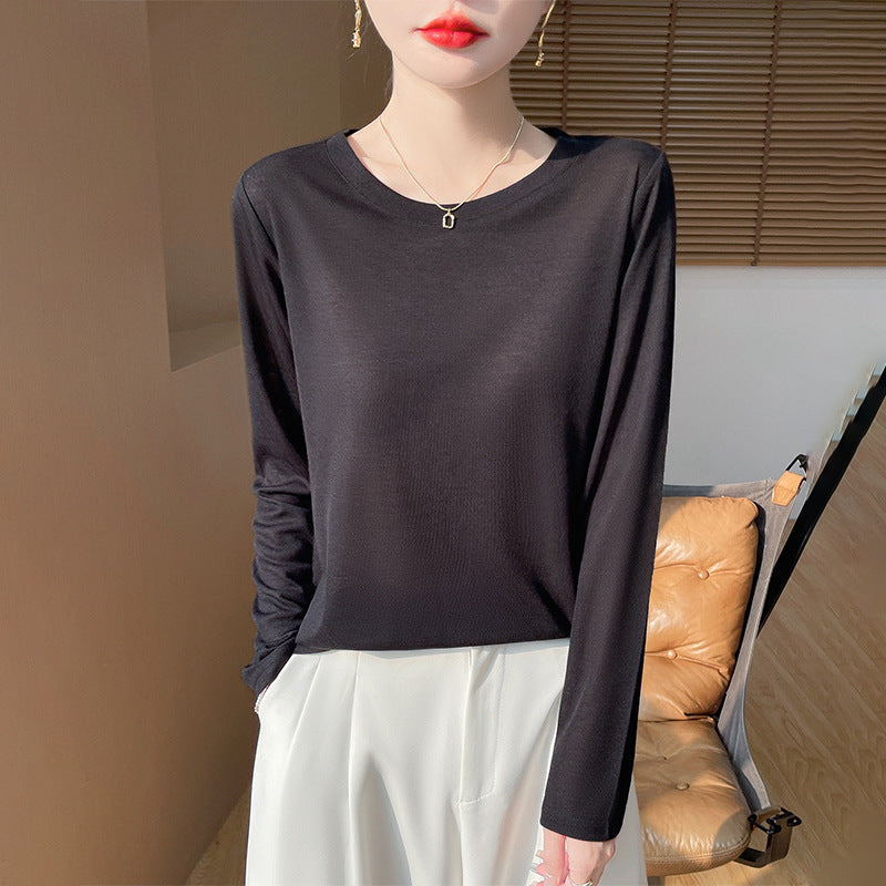 Women's Solid Color Long Sleeve Round Neck Knit Top