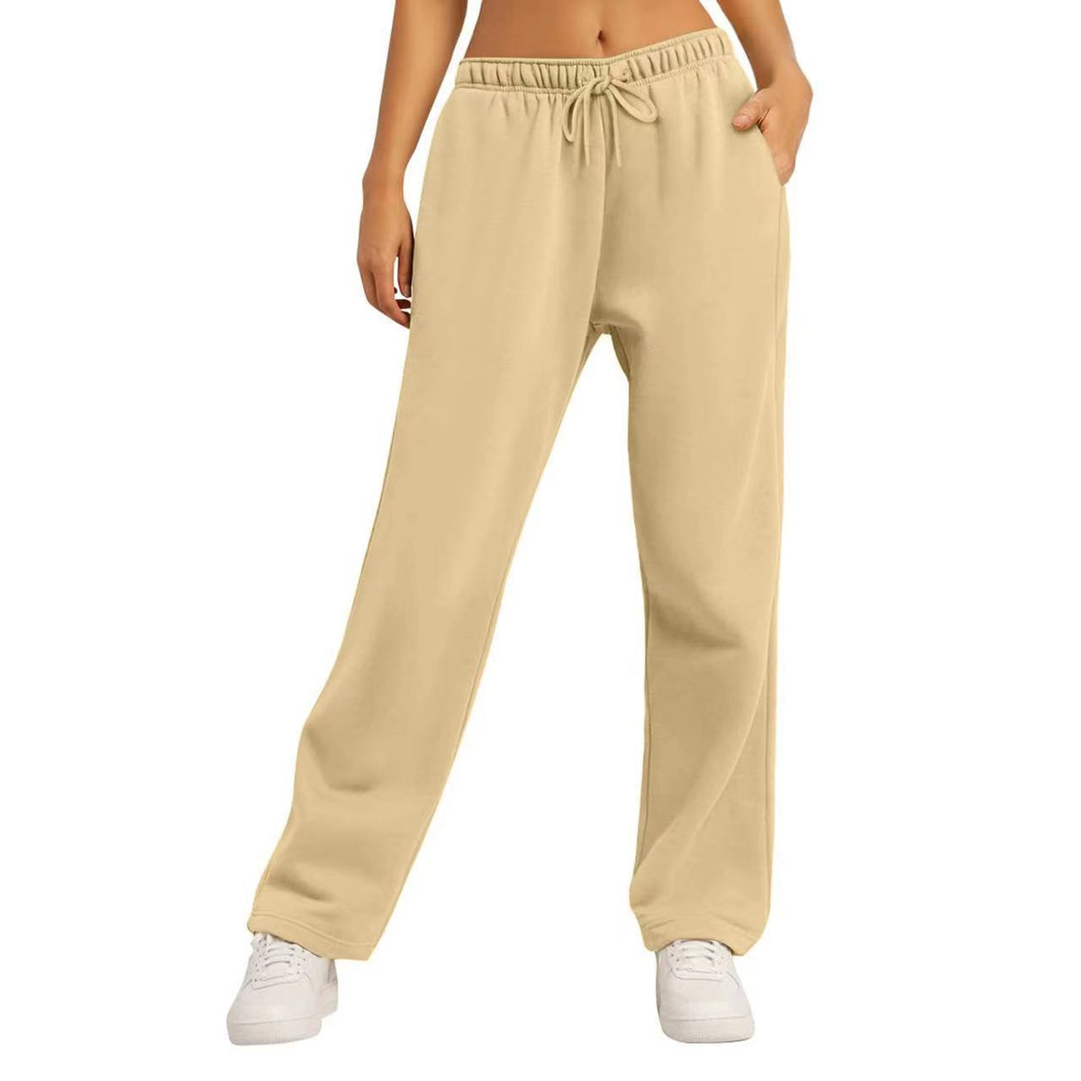 Unisex Solid Color Fleece Lined Elastic Waist Straight Leg Sweatpants