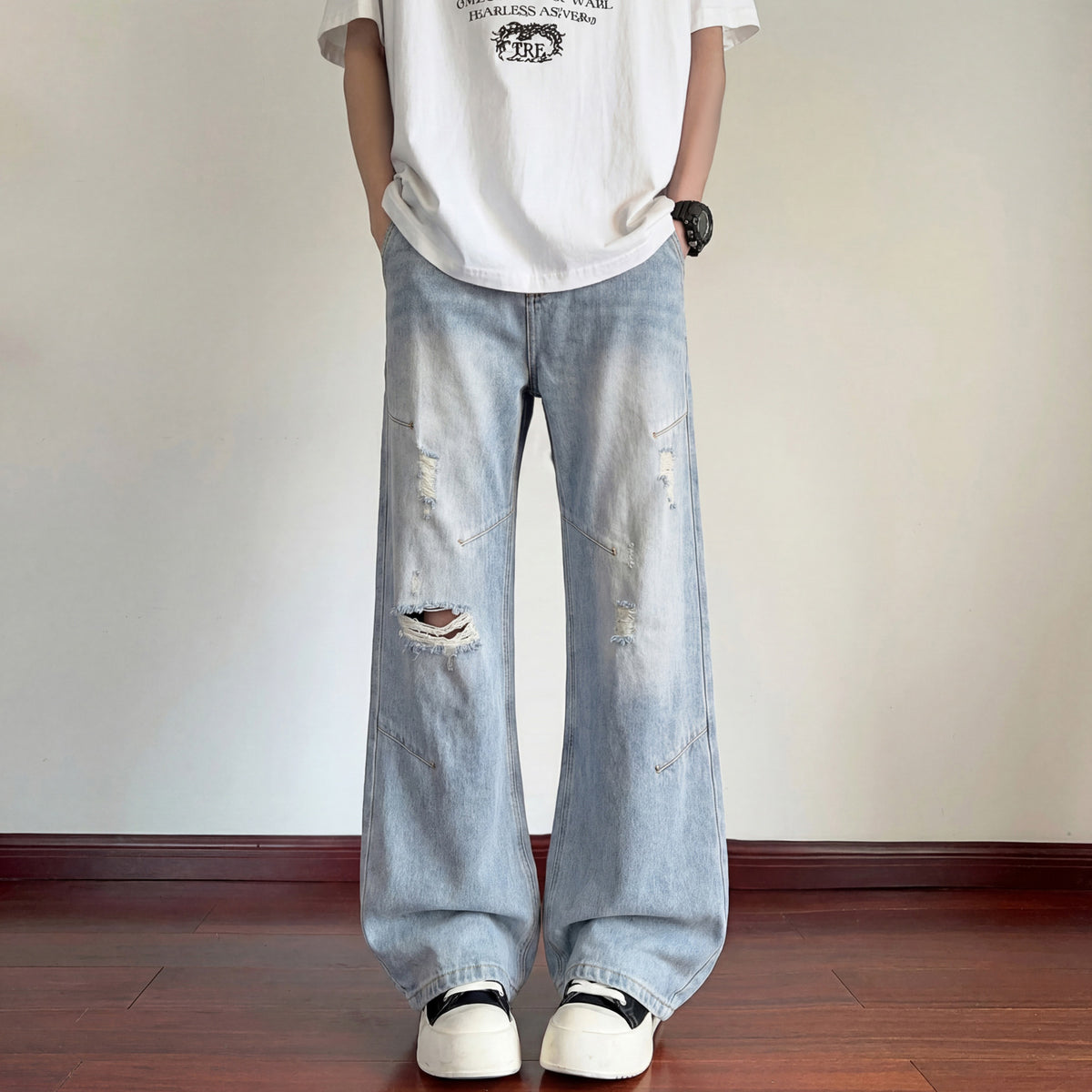Men's Wide Leg Floor-Length Lightweight Breathable Slim-Fit Casual Trousers