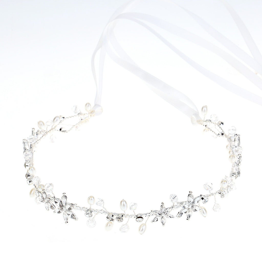 Bride Girl Headwear Korean Rhinestone Flower Pearl Hair Band Soft Chain Hair Hoop Minimalist Wedding Dress Hair Accessories