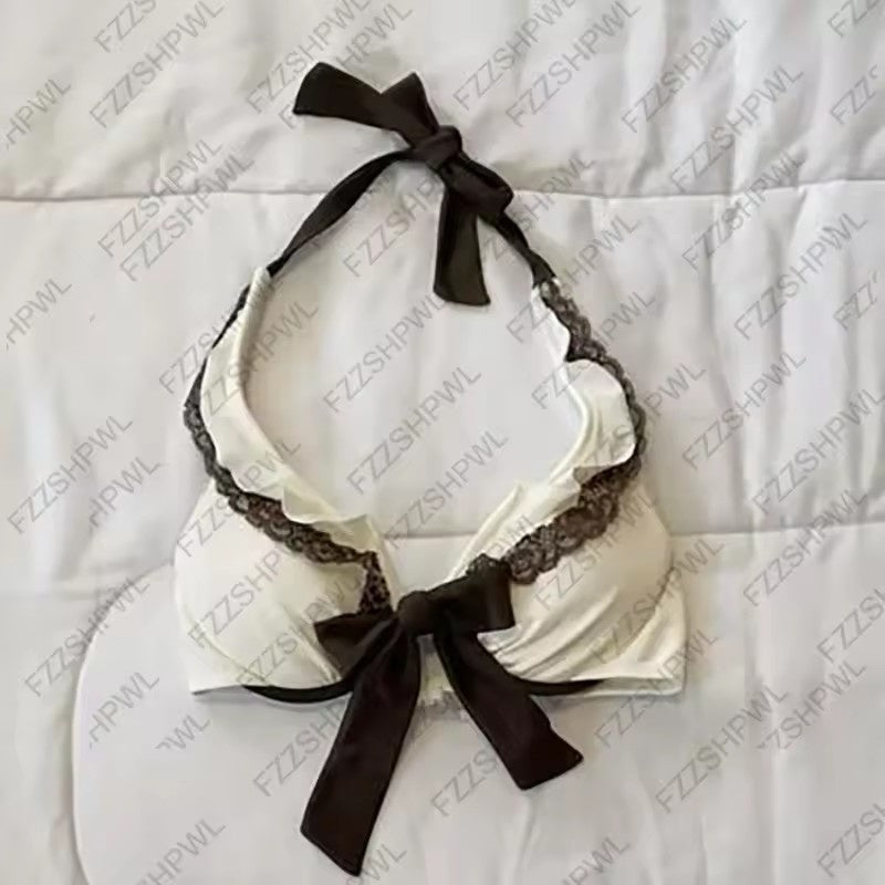 Sweet Versatile Solid Color Polka Dot Bikini Underwear Set