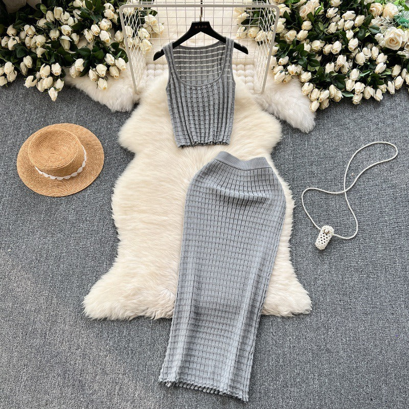 Tank top versatile high waisted skirt knit two-piece set