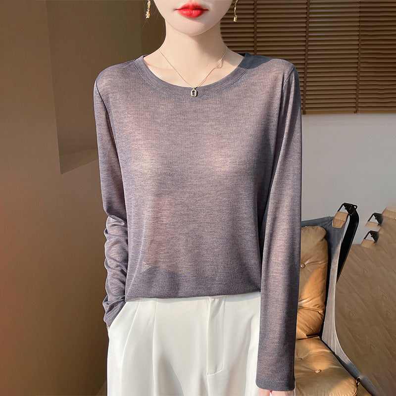 Women's Solid Color Long Sleeve Round Neck Knit Top