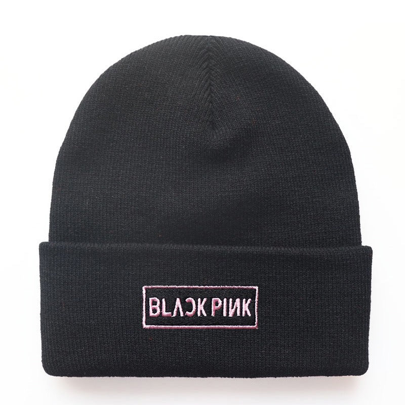New Men's and Women's Autumn/Winter Trend Korean Blackpink Star Embroidered Knitted Hat Warm Pullover Hat