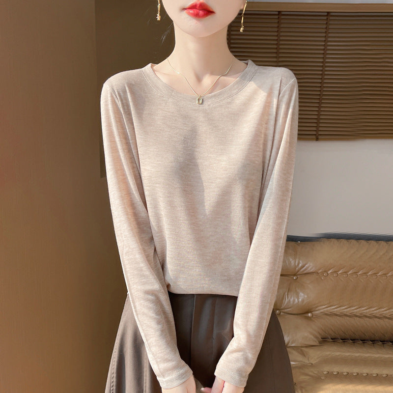Women's Solid Color Long Sleeve Round Neck Knit Top