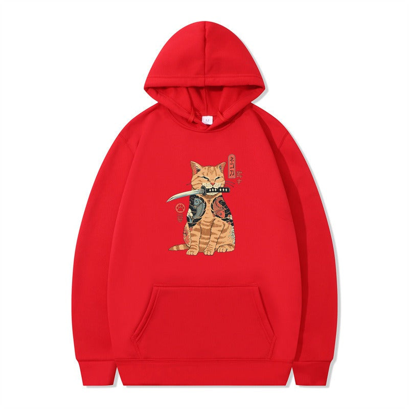 Loose pullover printed long sleeved jacket sweatshirt hooded top for men and women