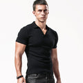 Collar T-shirt men's short sleeved solid color V-neck elastic men's top