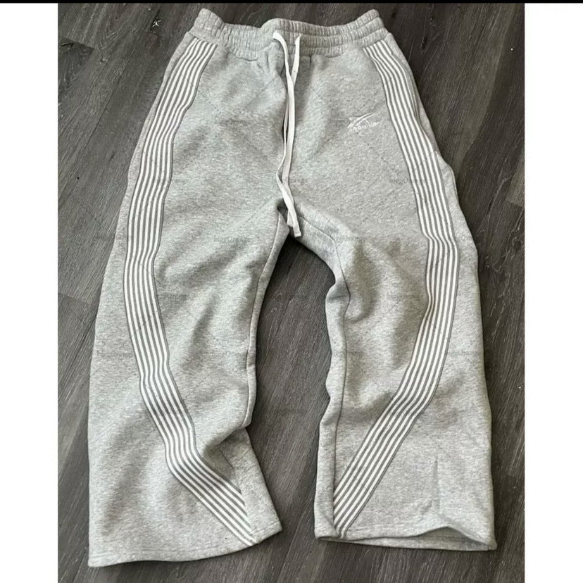 Casual Striped Fleece Lined Elastic Waist Drawstring Sweatpants