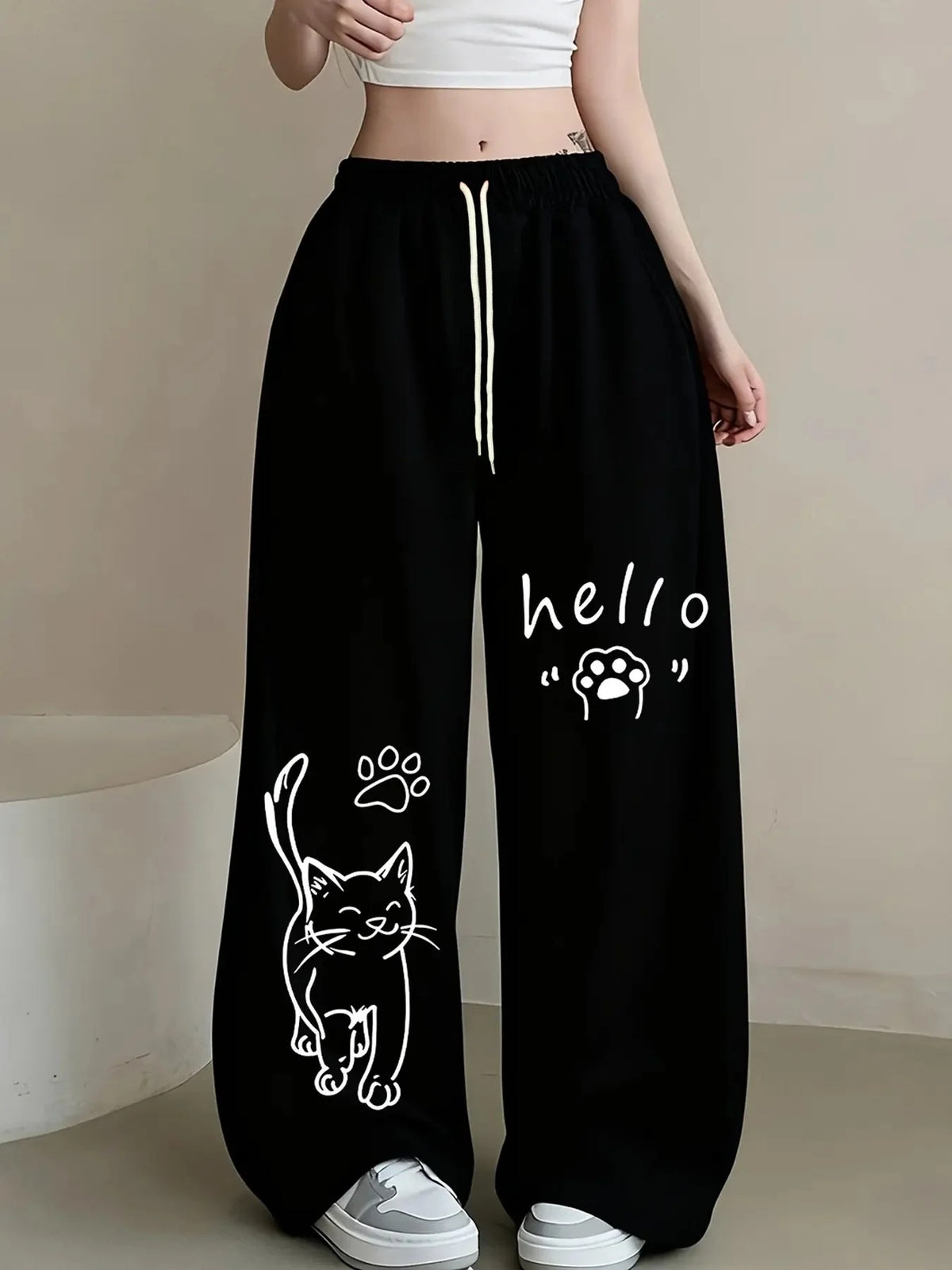 Wide Leg High Waist Adjustable Drawstring Pants