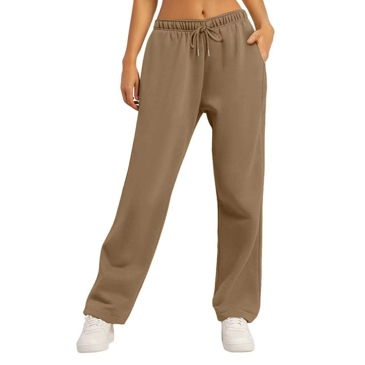 Unisex Solid Color Fleece Lined Elastic Waist Straight Leg Sweatpants
