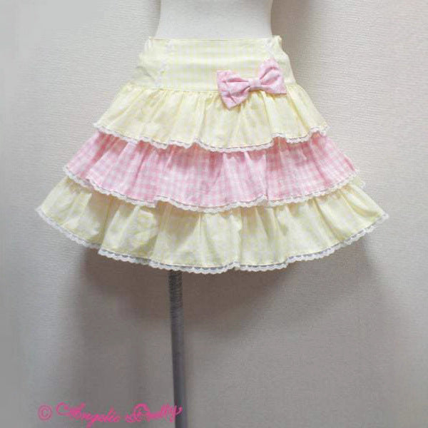 Solid Color Splicing Plaid Bowknot Skirt Short Skirt