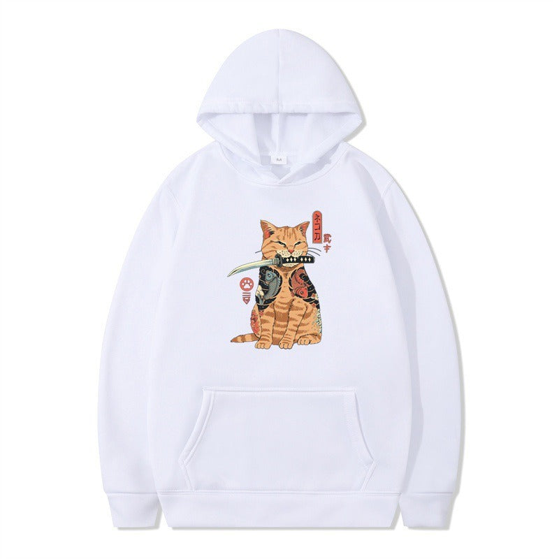 Loose pullover printed long sleeved jacket sweatshirt hooded top for men and women