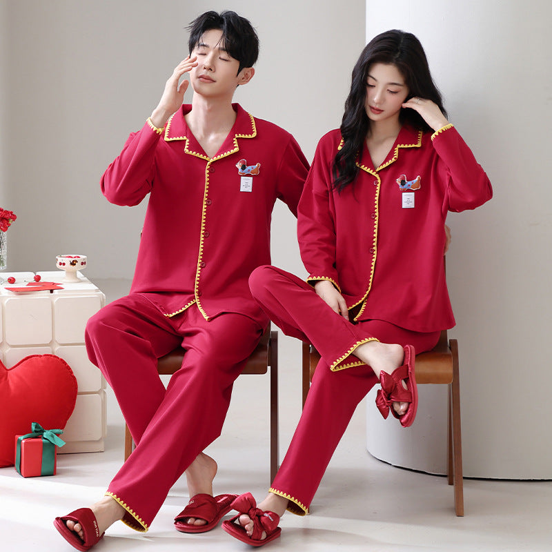 Couple's pajamas, men's and women's lapel home clothes, festive set