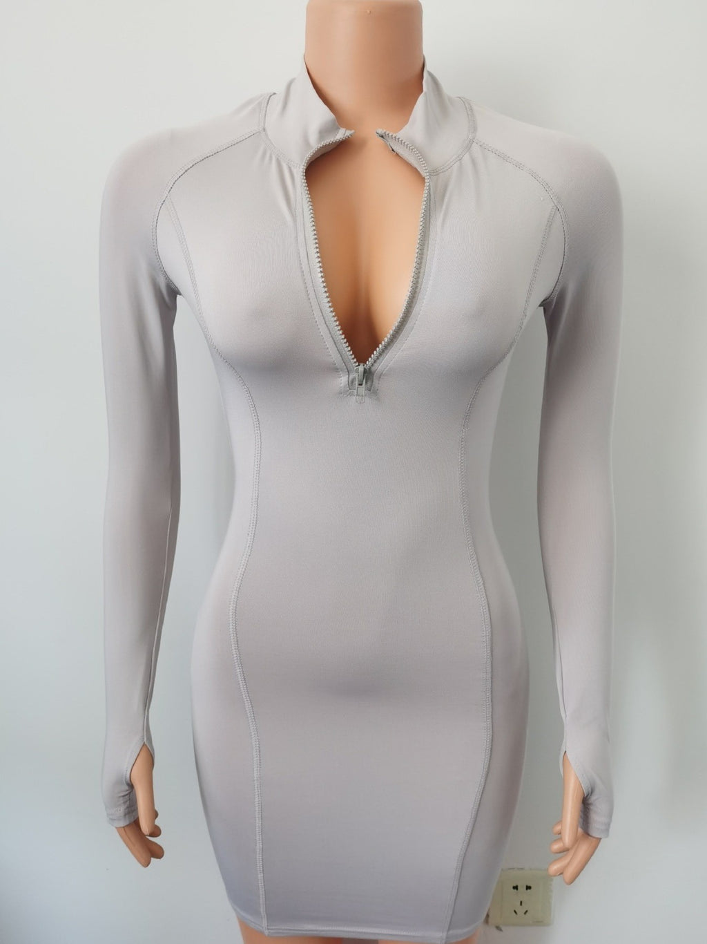 Elegant Women's Long Sleeve Half-Open Collar Fitted Bodycon Dress