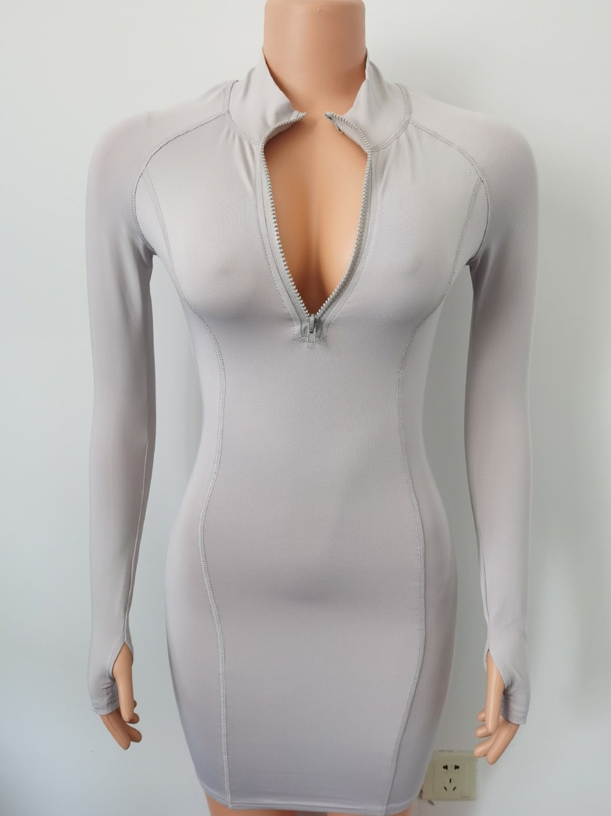 Elegant Women's Long Sleeve Half-Open Collar Fitted Bodycon Dress