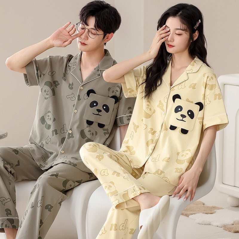 Summer short sleeved couple pajamas pure cotton women's home clothing casual and wearable set