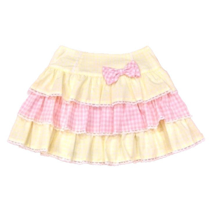 Solid Color Splicing Plaid Bowknot Skirt Short Skirt