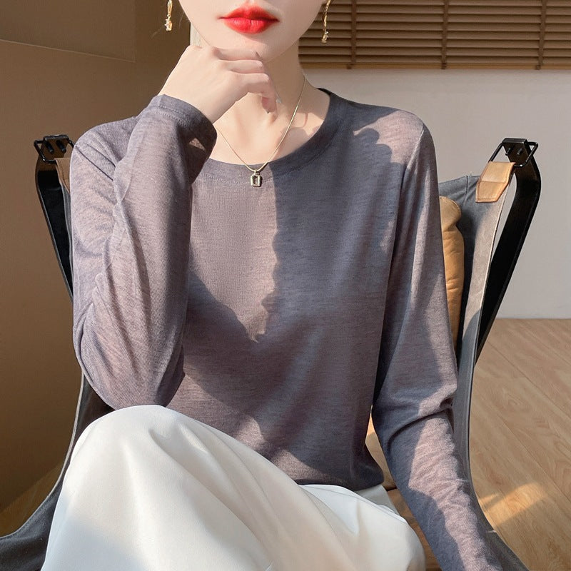 Women's Solid Color Long Sleeve Round Neck Knit Top