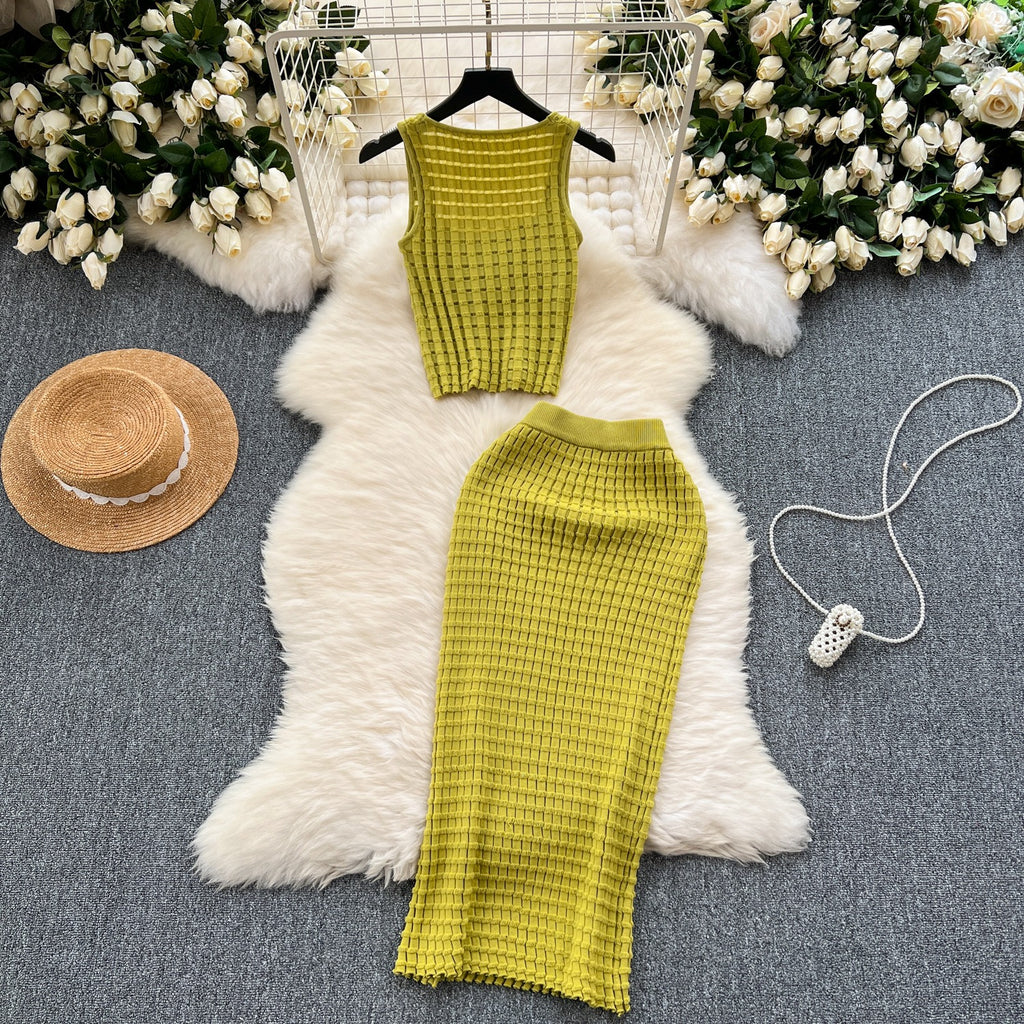 Tank top versatile high waisted skirt knit two-piece set