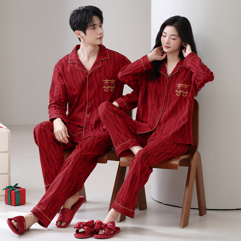 Couple's pajamas, men's and women's lapel home clothes, festive set