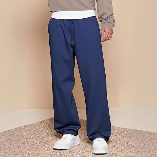 Men's Wide Leg Pants Lightweight Fleece Lined Travel Trousers with Pockets