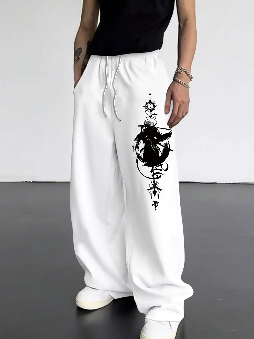 Wide Leg High Waist Adjustable Drawstring Pants
