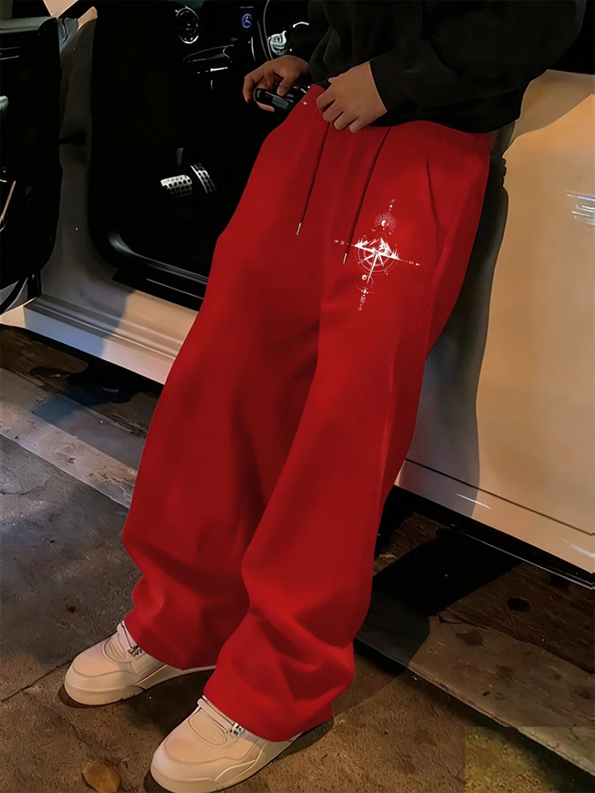 Printed Loose Wide Leg Drawstring Sweatpants