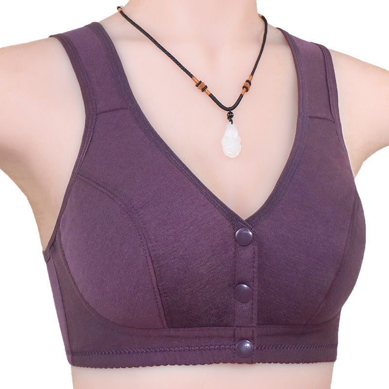 Women's soft cotton vest style middle-aged and elderly bra, large size without steel ring underwear for women