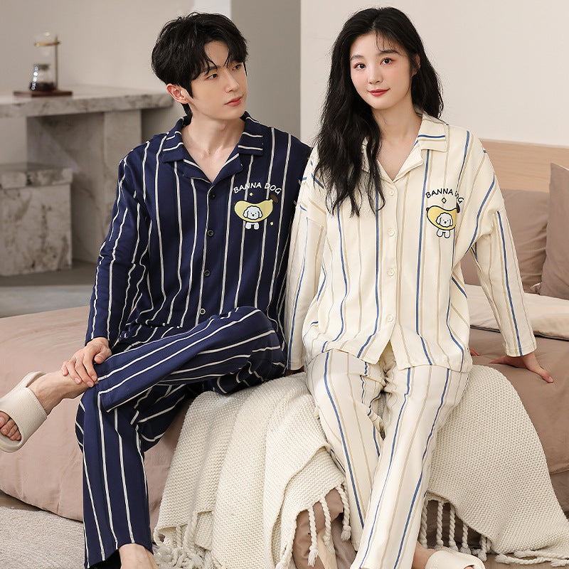 Couple's pajamas men's and women's lapel open home clothes