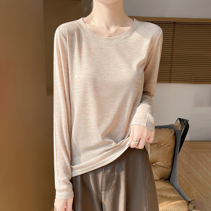 Women's Solid Color Long Sleeve Round Neck Knit Top