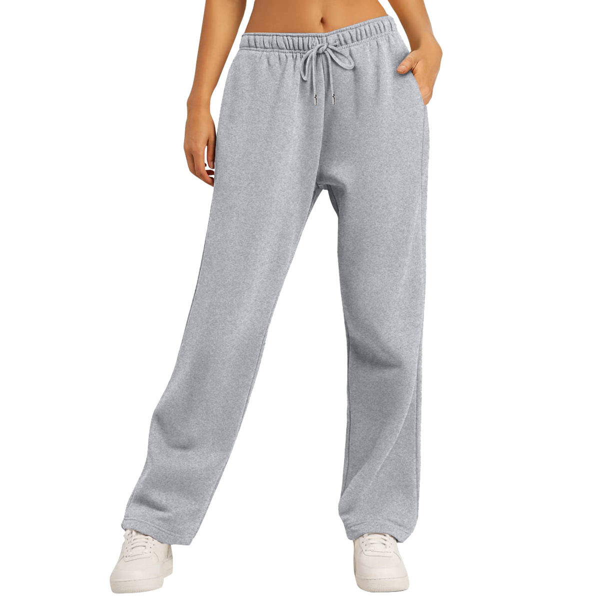 Unisex Solid Color Fleece Lined Elastic Waist Straight Leg Sweatpants
