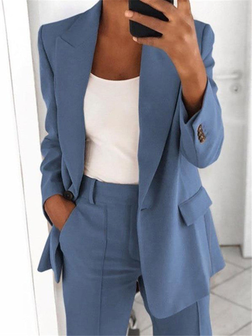 Fashionable and high-end slim fit lapel cardigan, elegant suit jacket set for women