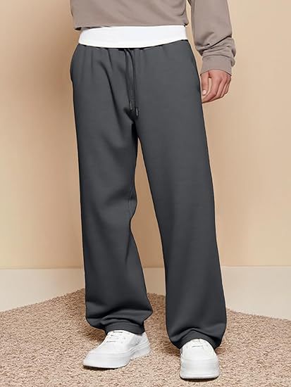 Men's Wide Leg Pants Lightweight Fleece Lined Travel Trousers with Pockets