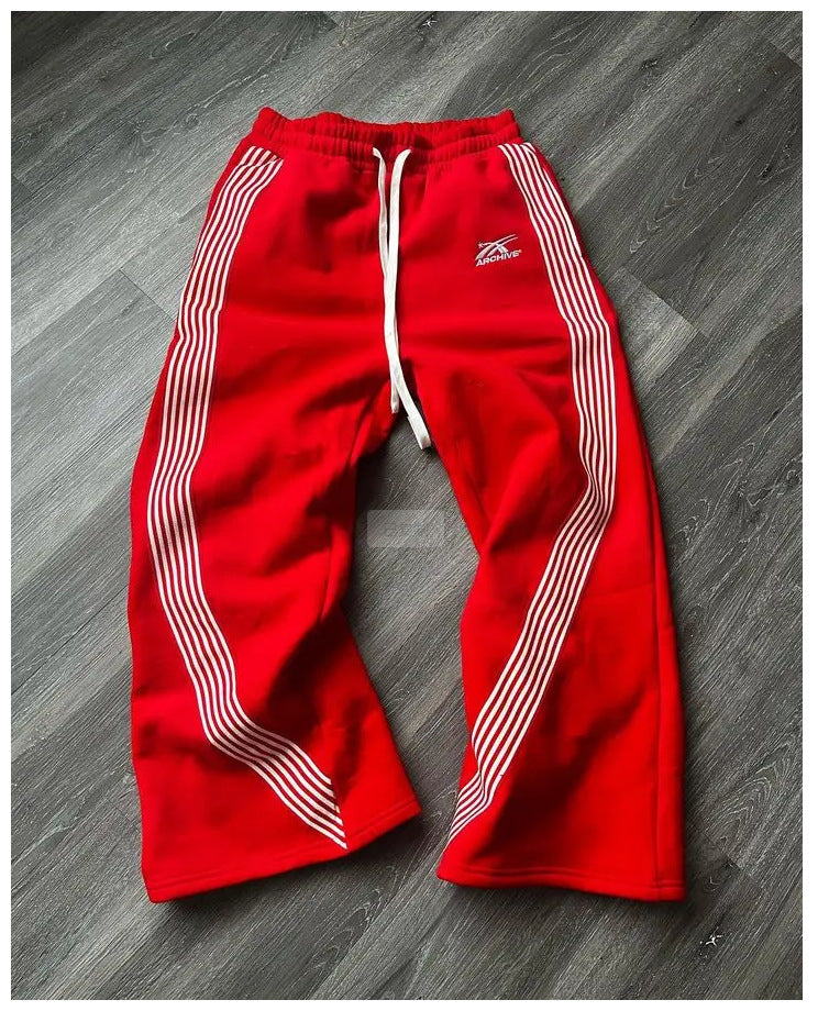 Casual Striped Fleece Lined Elastic Waist Drawstring Sweatpants