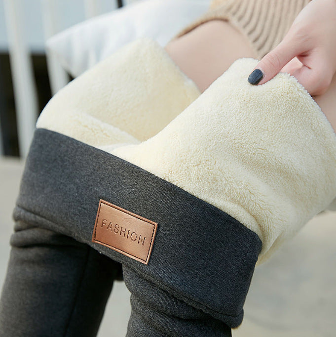 High Waist Slimming Lamb Velvet Trousers Thick Warm Cotton Pants