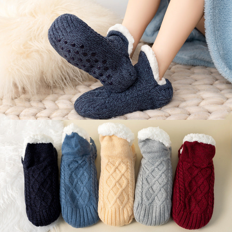 Winter Thickened Fleece Home Floor Socks Warm Fleece Insulated Unisex Adult Dot Glue Socks Indoor Slipper Socks