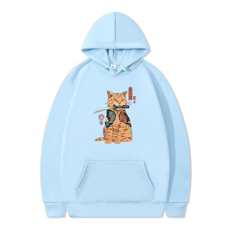 Loose pullover printed long sleeved jacket sweatshirt hooded top for men and women