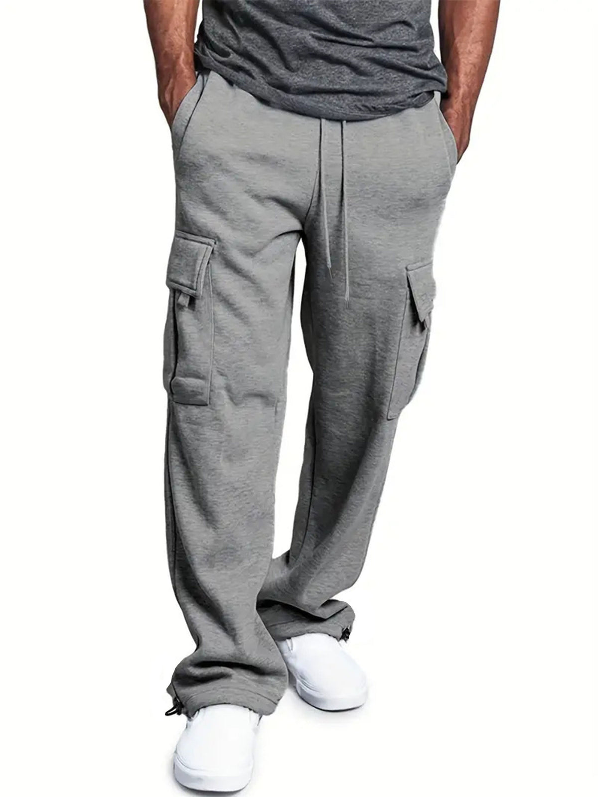 Men's Casual Vintage Cargo Pants Multi-pocket Loose Fit Straight Leg Tapered Long Trousers