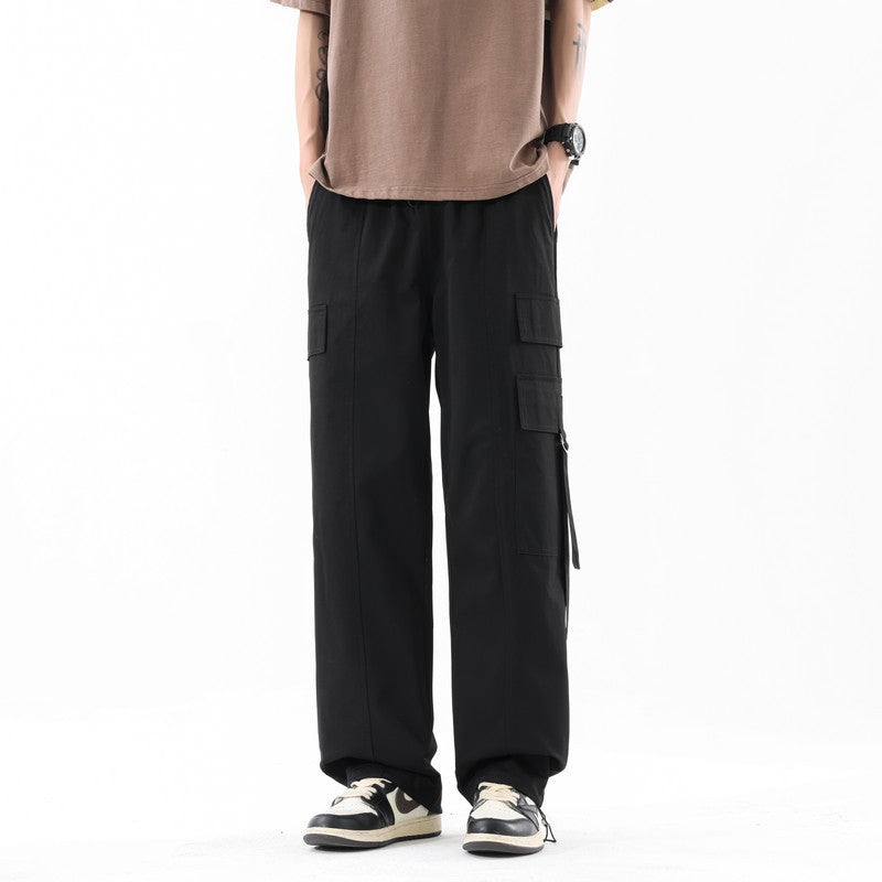 Cargo Pants Men Spring Autumn Trendy High-Quality Streetwear Drawstring Cuffed Sweatpants Straight Loose Casual Long Pants