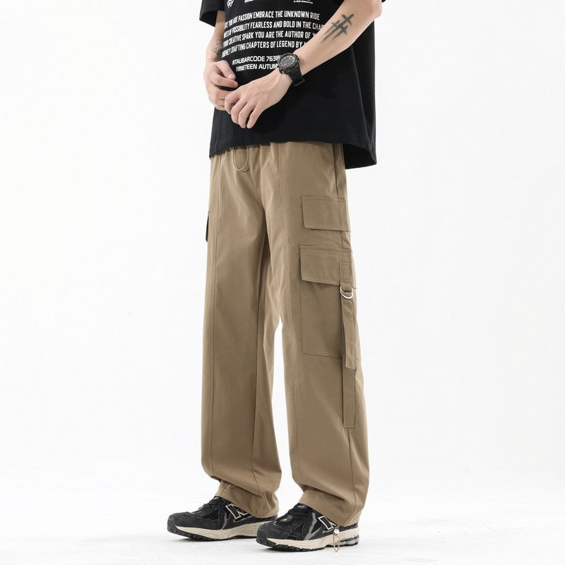 Cargo Pants Men Spring Autumn Trendy High-Quality Streetwear Drawstring Cuffed Sweatpants Straight Loose Casual Long Pants
