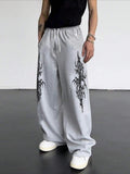 Dark Gothic Print Loose Wide Leg Drawstring Sweatpants