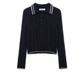 Fashion trimmed contrasting collar knit sweater